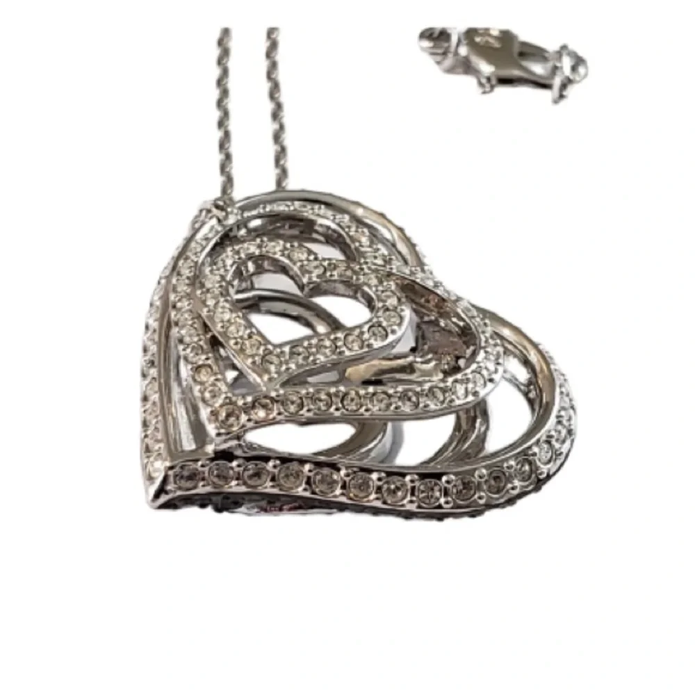 Swarovski Swan Necklace Double Sided Floating Heart Black and Clear Crystals - Picture 4 of 6
